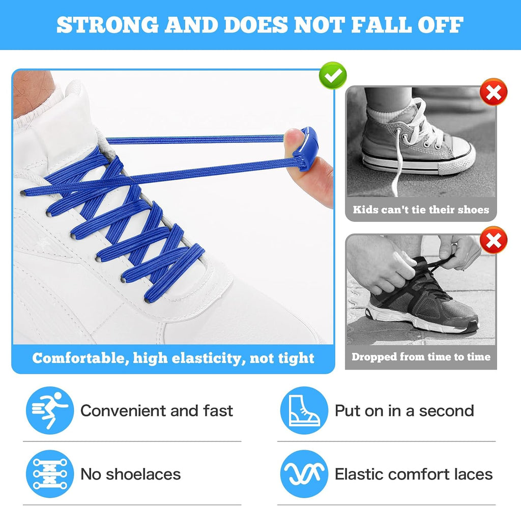 No Tie Shoelaces Elastic Laces for Kids Adults Athletic Sneakers | Stretch Tieless Shoe Strings Easy Slip on Design Comfortable Fit for Running Shoes Athletic Shoes Casual Footwear Sneakers
