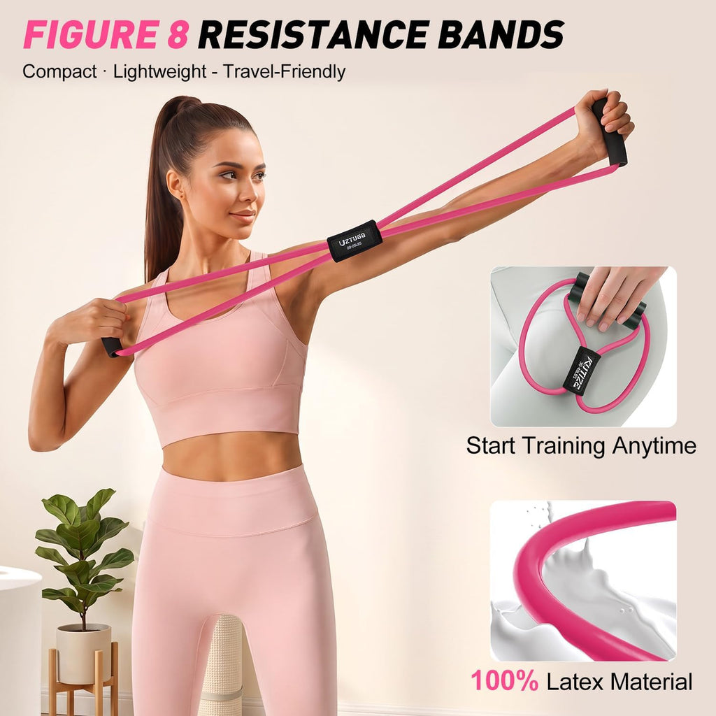Resistance Bands with Handles Set, Leg/Core/Abs/Arm/Back/Hips Workout Equipment for Women, Portable Pedal Resistance Band & Figure 8 Resistance Bands, Exercise Bands for Pilates Yoga Stretching