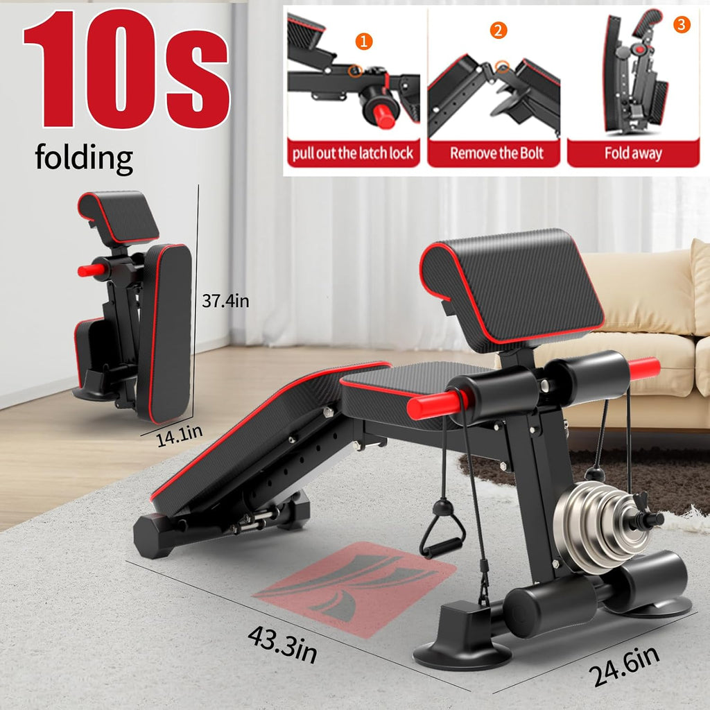 Adjustable Weight Bench for Home Gym Full Body Strength Training | Load 1050Lbs|8+3 Angle Positions|High-Density Cushion|Commercial Steel Frame|Assembly Free | Foldable | Space Saving