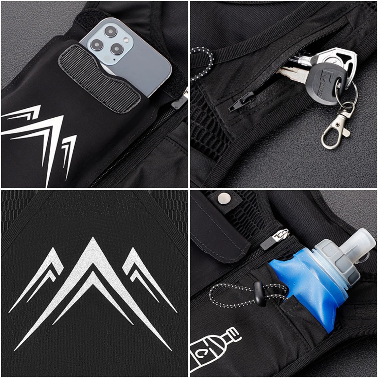 Running Vest, Zip Reflective Running Vests with 500Ml Hydration Bottle, Adjustable Waistband &amp; Breathable Material, Chest Pack Gear Phone Holder for Running, Men &amp; Women