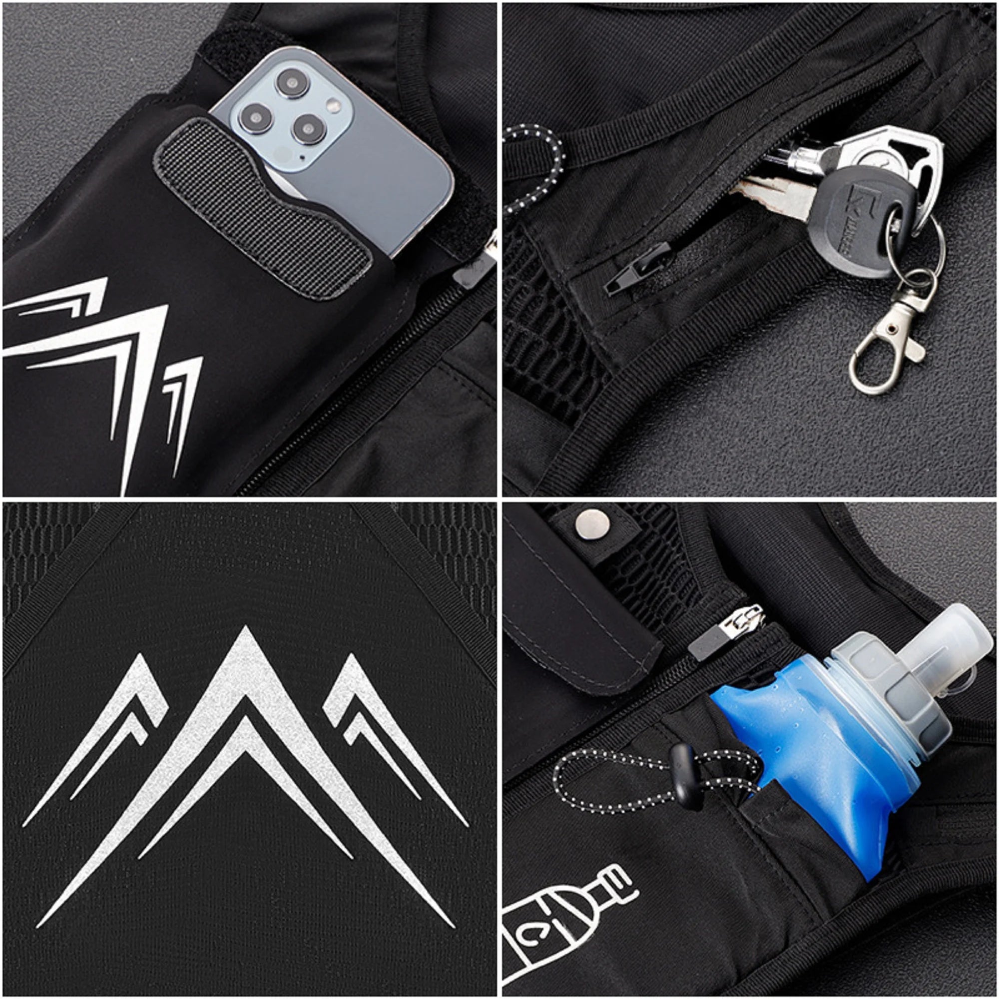 Running Vest, Zip Reflective Running Vests with 500Ml Hydration Bottle, Adjustable Waistband &amp; Breathable Material, Chest Pack Gear Phone Holder for Running, Men &amp; Women