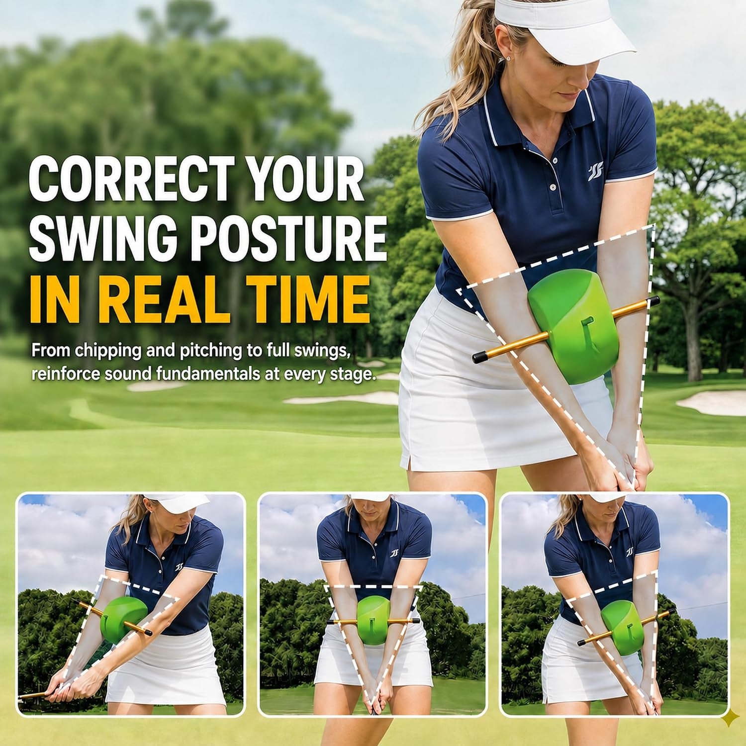 Golf Swing Trainer Connector Ball with Swing Correcting Arm Band, Golf Training Aid for Connected Swing, Arm Position Posture Correction, Improve Mechanics and Consistency for All Skill Levels
