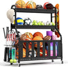 Sports Equipment Organizer, Large Capacity Garage Ball Storage Rack | Heavy-Duty Rolling Ball Cart with Locking Wheels for Basketball, Soccer & Sports Gear