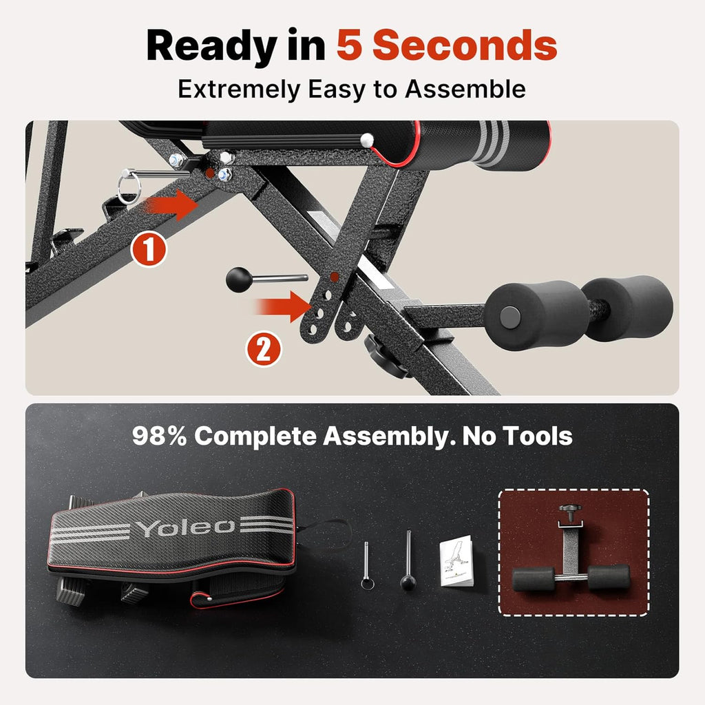 Adjustable Weight Bench for Home Gym, Astm-Certified 827LBS, 98% Pre-Assembled, Foldable Gym Bench with 84 Positions Incline Decline Flat, Wider Seat
