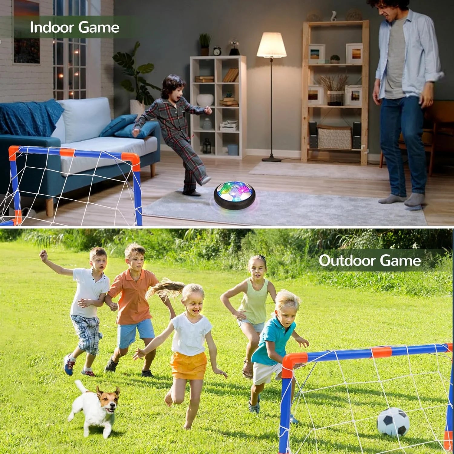 Hover Soccer Ball Set for Kids, Soccer Games with Colorful LED Lights, Indoor Air Soccer and Outdoor Sports Games Toys for Kids Boys Ages 3 4 5 6 7 8-12 with 2 Goal & 1 Kids Soccer Ball