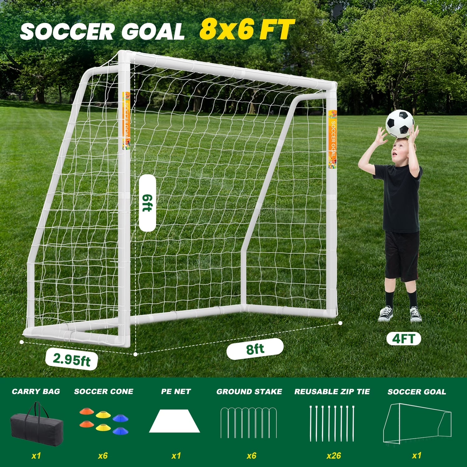 PVC Soccer Goals for Backyard,8"X6" White Foldable Competition Practice Training Goals,Portable Soccer Training Equipment,Moveable Weatherproof Outdoor Patio for Adults Youth