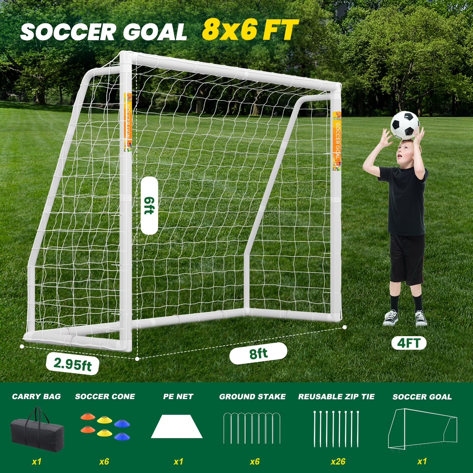 PVC Soccer Goals for Backyard,8"X6" White Foldable Competition Practice Training Goals,Portable Soccer Training Equipment,Moveable Weatherproof Outdoor Patio for Adults Youth