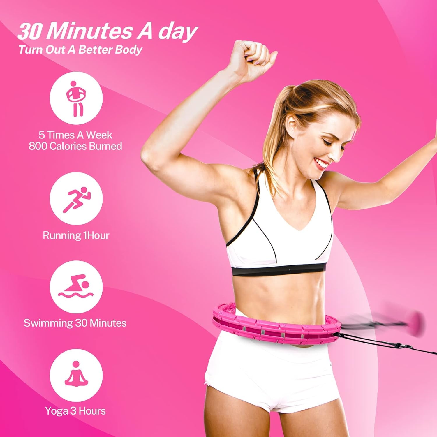 Weighted Fit Hoop, 2 in 1 Weight Loss 24 Detachable Knots Hoops Adjustable Auto-Spinning Ball Great for Resistance Training, Physical Therapy, Home Workouts