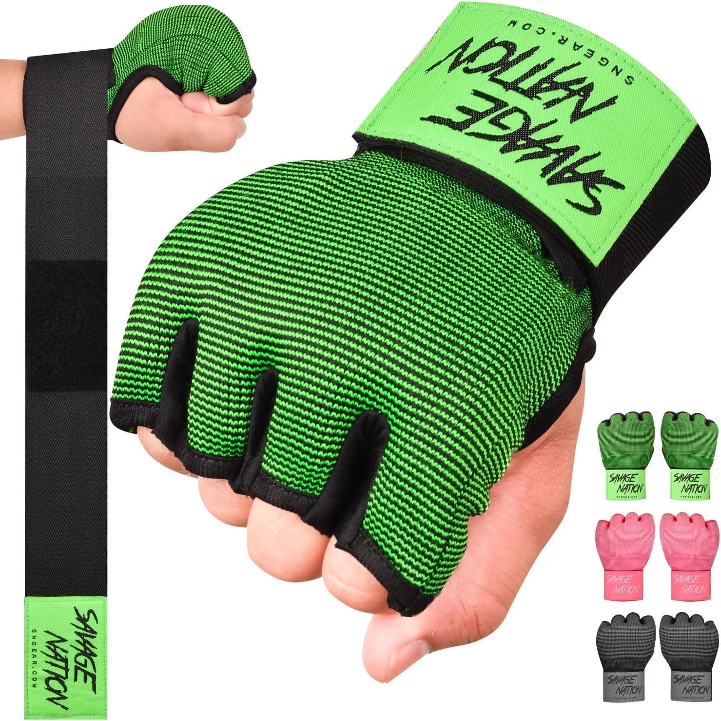 Boxing Hand Wraps Gel Padded Inner Gloves with Wrist Wraps for MMA, Muay Thai, Kickboxing, Training Green (L/XL)
