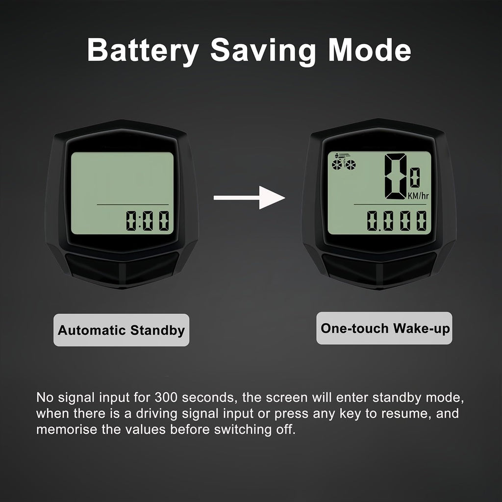 Bike Computer, Bike Speedometer and Bicycle Odometer Waterproof Cycling/Cycle Computer with LCD Display, Automatic Wake-Up, Multi-Functions for Road Bike MTB