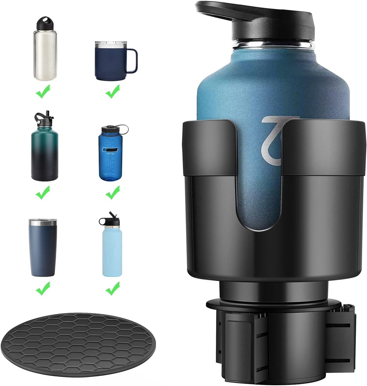 Car Cup Holder Expander, Extender for Car with Adjustable Base | Cup Holder Adapter, Fits Yeti 24/36/46Oz, Owala 12/24/40Oz, Large Bottles and Mugs in 3"-3.9" (16-40Oz)