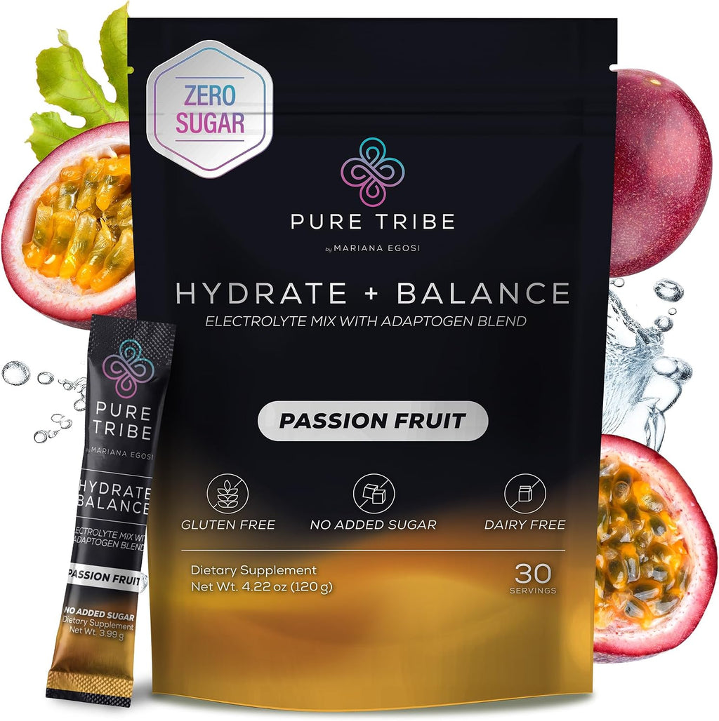 Instant Hydration Electrolytes Powder Packets with Magnesium & Salt – Zero Sugar Hydration Packets with 6 B Vitamins & Adaptogens – Passion Fruit Electrolyte Drink Mix – 30 Servings