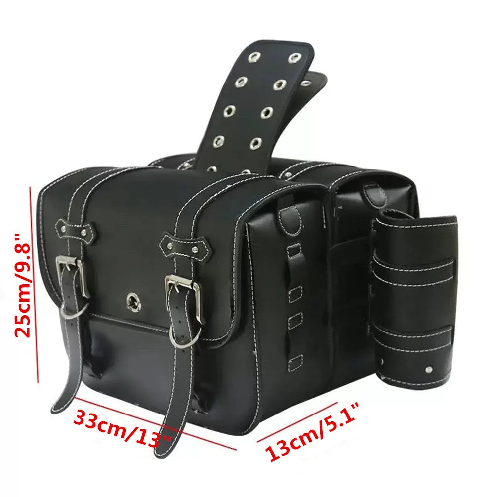 Universal Motorcycle Saddlebags Throw over Saddle Bags PU Leather Side Luggage Bags with Cup Holder for Sportster Softail Dyna
