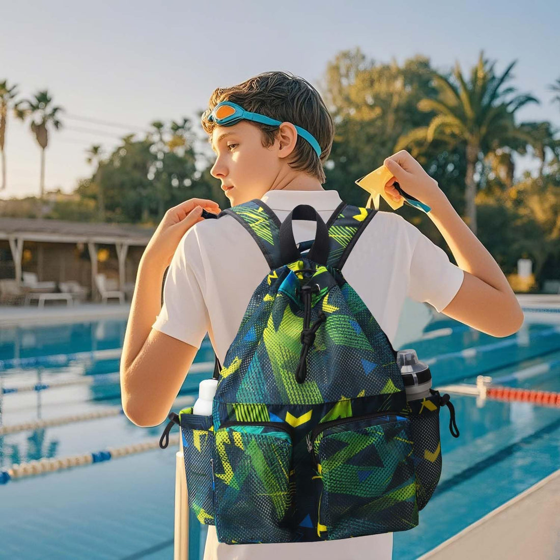 Mesh Swim Bags for Swimmers - Drawstring Backpack for Women Men Teen Swim Team G
