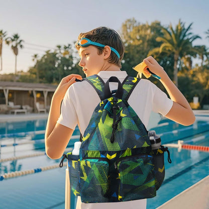 Mesh Swim Bags for Swimmers - Drawstring Backpack for Women Men Teen Swim Team G