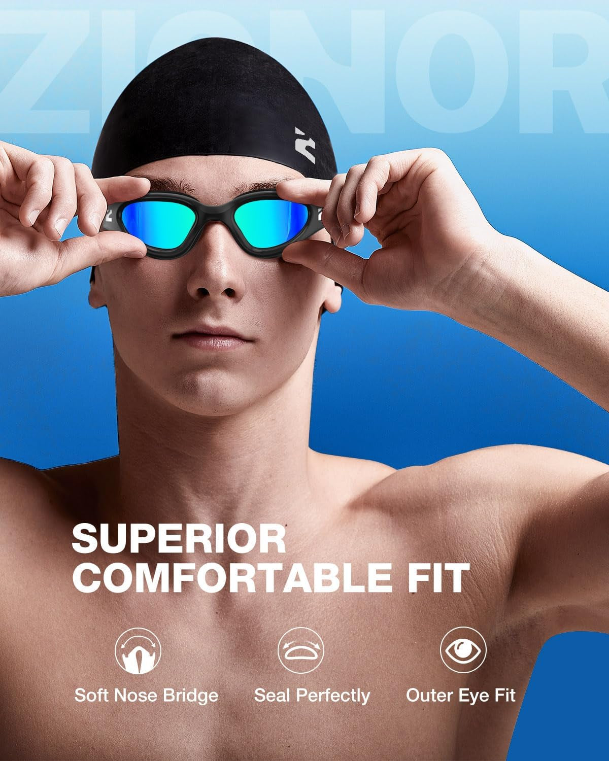 Swim Goggles Adult, G1 Air Unisex No Leak Anti-Fog with Swim Cap | UV400 Protection, Wide Panoramic View, Soft Silicone Gasket