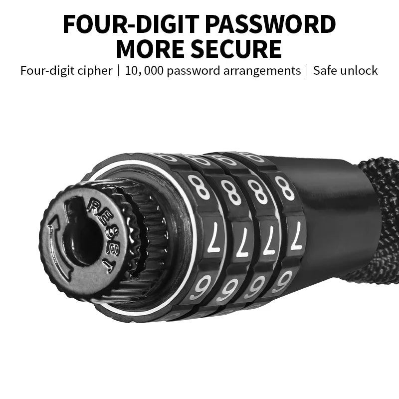 ZELLMANN Anti-Theft Motorcycle Bicycle Lock MTB Road Bike Safety Chain Locks with Four Digit Combination Lock Bike Accessories