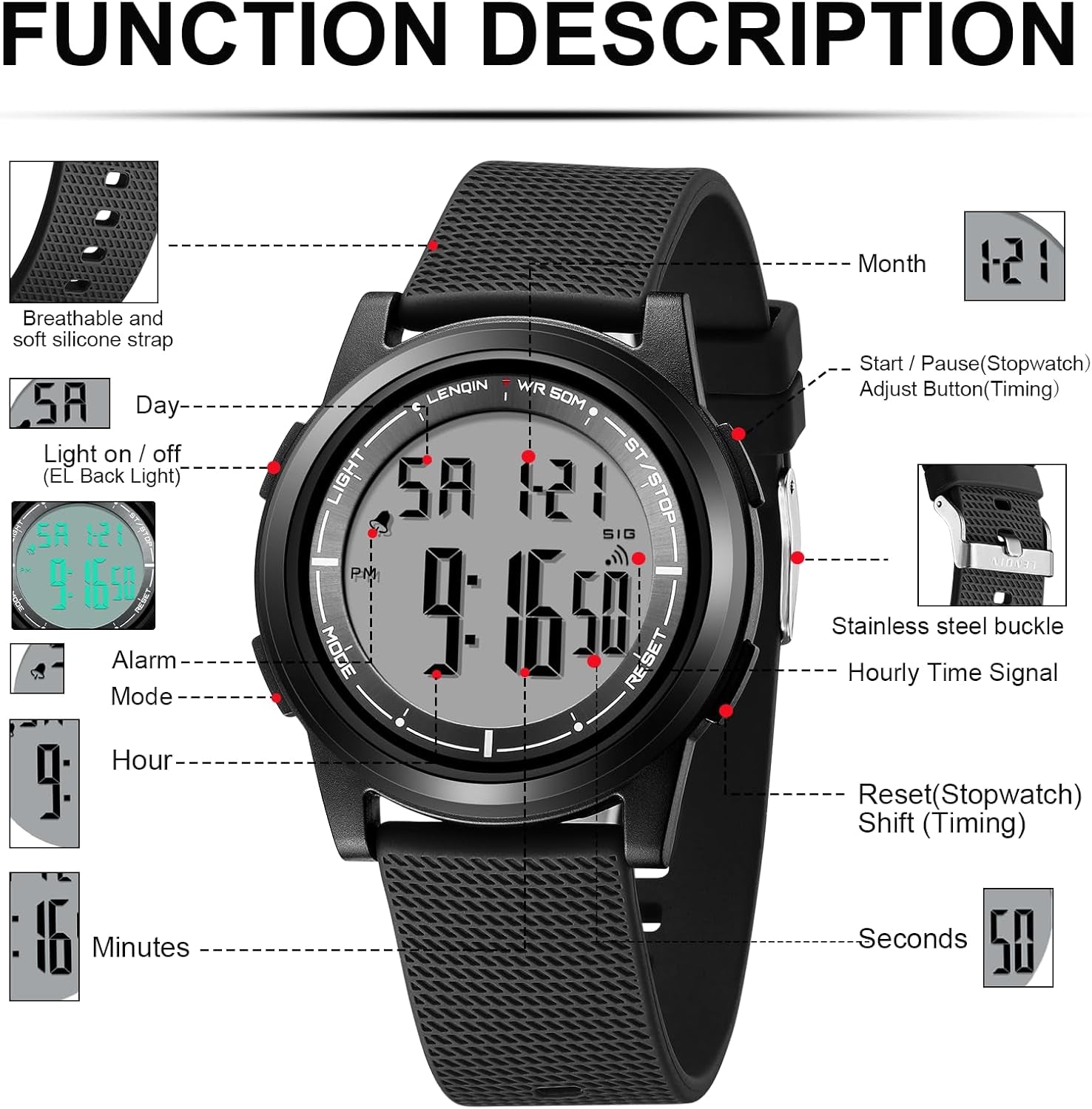 Mens Digital Watch Ultra Thin Sports Waterproof Watches for Men | Minimalist Outdoor LED Screen Large Face Wrist Watches for Men with Back Light Alarm Date Stopwatch Soft Silicone Band