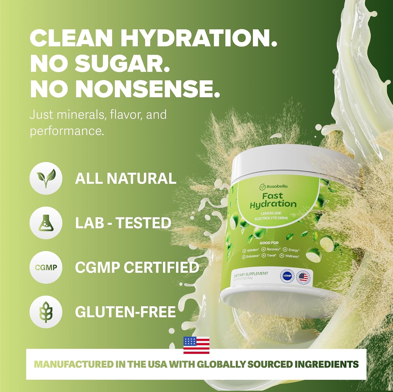 Electrolyte Drink Powder – Lemon Lime – Zero Sugar Hydration Supplement – Sodium, Potassium, Magnesium & Calcium – Keto Electrolytes Mix for Rapid Rehydration – 30 Servings (5.7 Oz)