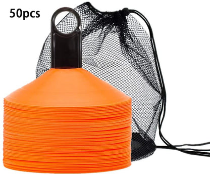 Set of 50 Agility Soccer Cones with Carry Bag Logo Disc and Holder for Training Football Kids Sports Field Cone Markers