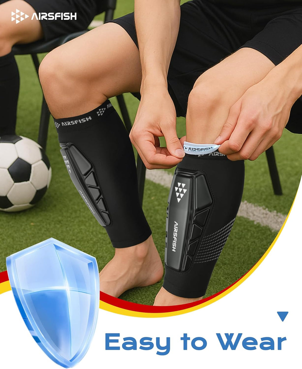 Soccer Shin Guards for Kid Youth, Protective Shin Defender Sleeve | Impact-Resistant Material | Breathable | Lightweight | Anti-Slip Grip | Integrated One-Piece Tibia Protect | Machine-Washable