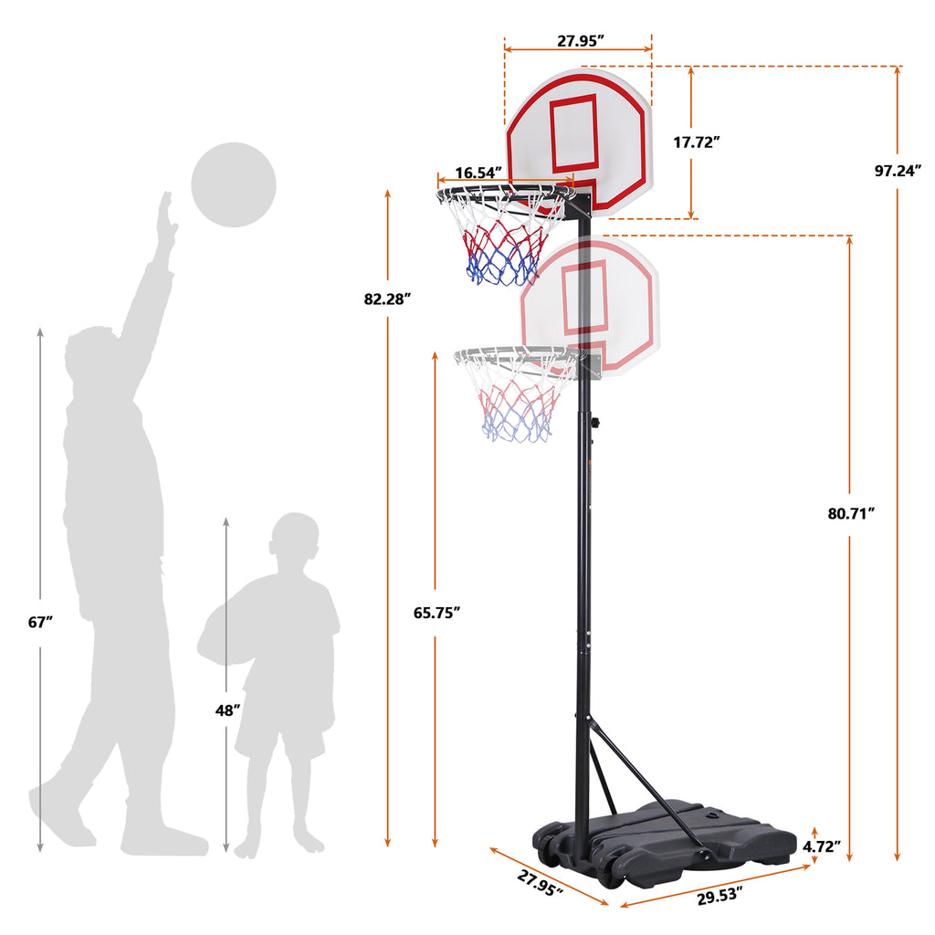 Basketball Hoop Outdoor Adjustable 5.5-7 Ft Portable Basketball Goals Stand Kids