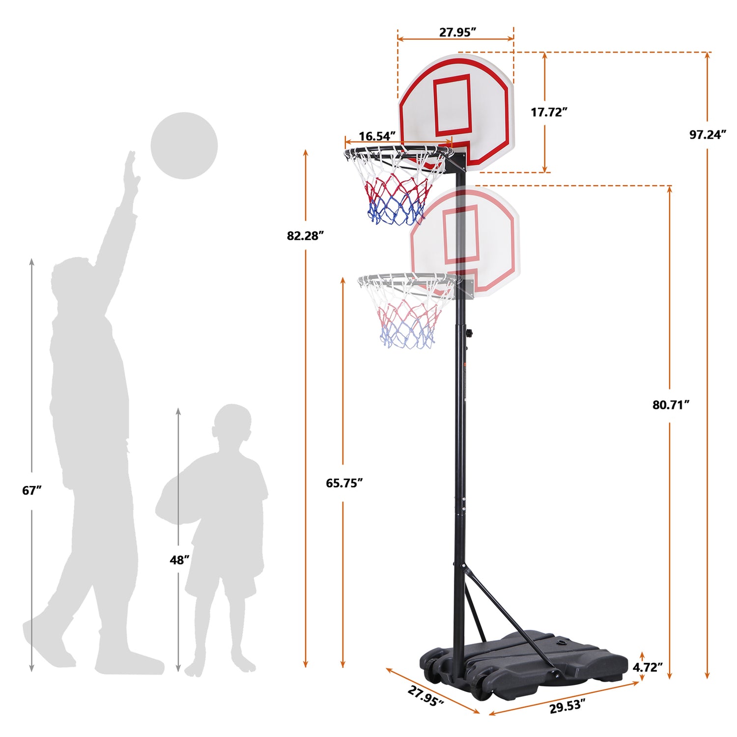 Basketball Hoop Outdoor Adjustable 5.5-7 Ft Portable Basketball Goals Stand Kids