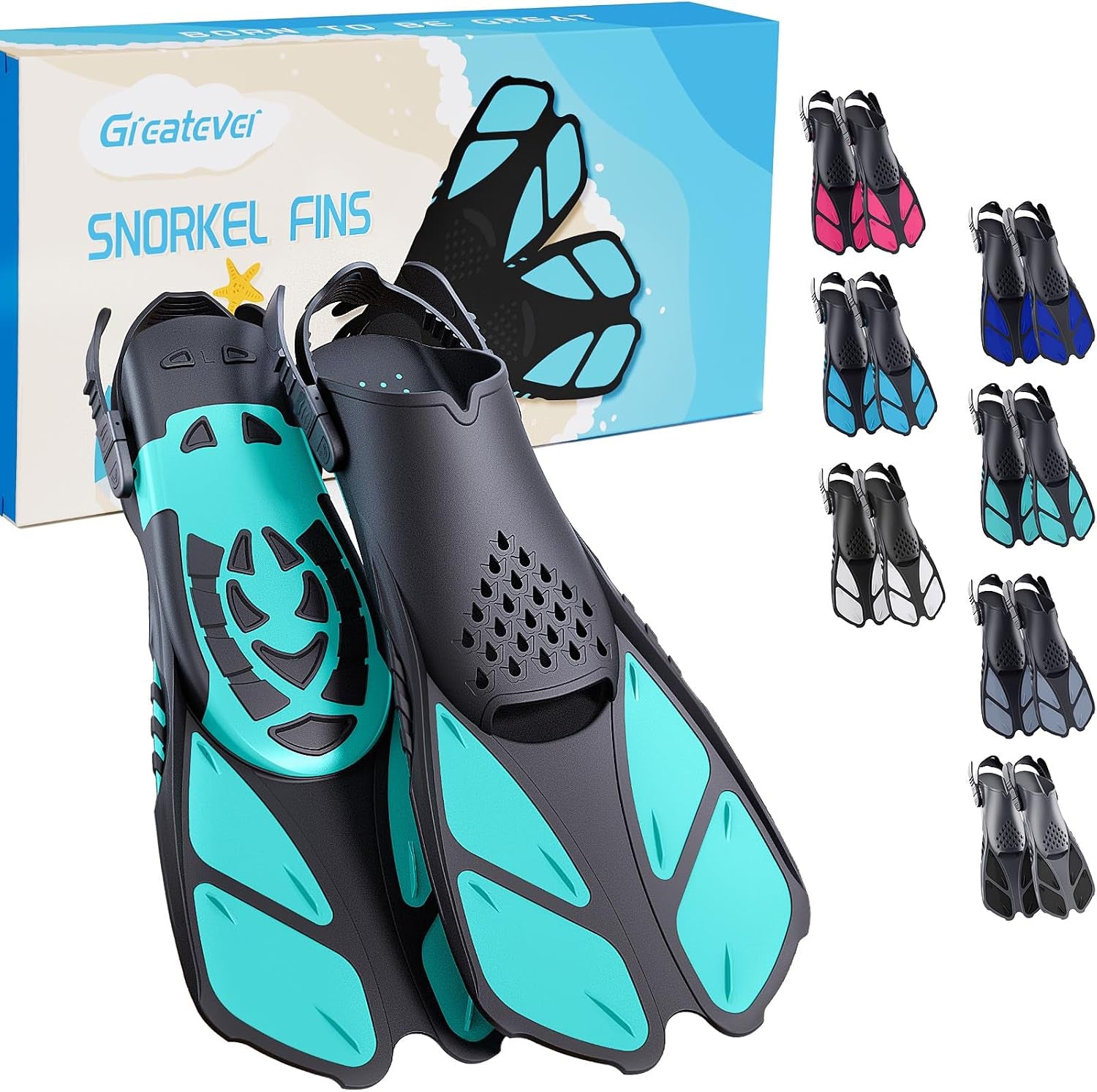 Snorkel Fins, Travel Size Short Flippers for Snorkel Swim Diving | Adjustable Swim Fins Flexible Open Heel Lightweight Scuba Diving Fins for Adult Men Women Kids Ideal for Recreational Use