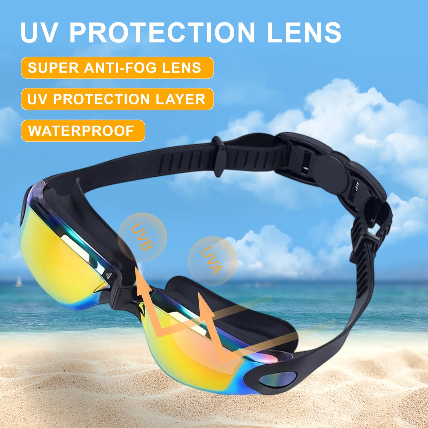 Swim Goggles and Swim Cap, anti Fog UV Protection Swimming Goggle No Leaking, with Nose Clip, Ear Plugs, Goggles Case, Suitable for Men, Women