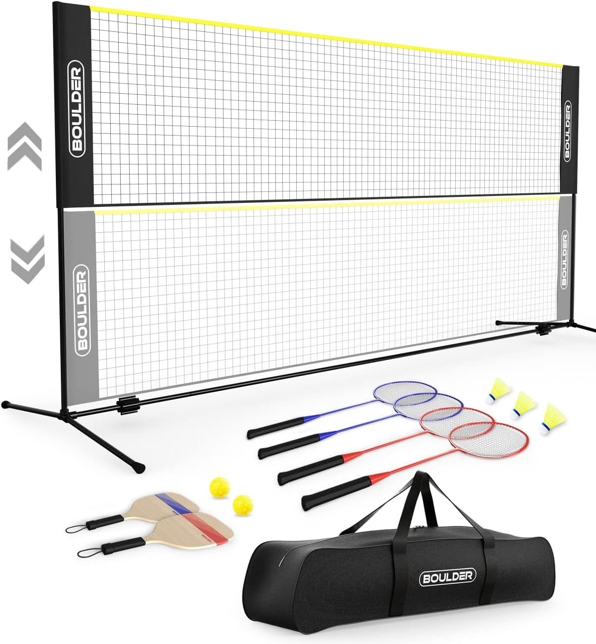 Portable Badminton Pickleball Net - Foldable/Extendable Poles for Multiple Sports Heights (UP to 5 Ft) - Ideal for Tennis, Pickleball, Soccer Tennis - Easy Setup