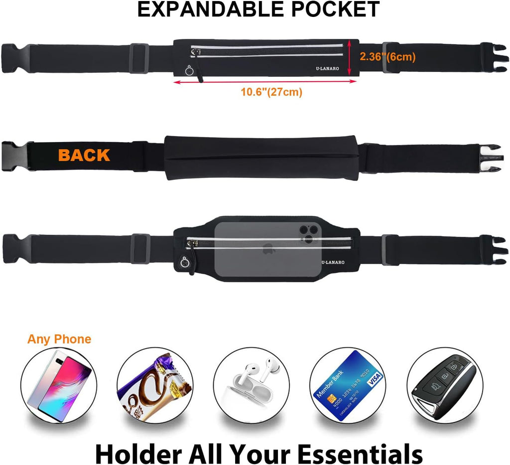 Slim Running Belt Fanny Pack for Men Women, Running Phone Holder Runners Pouch Waist Pack for Workout, Money Belt, Running Gear Accessories [Fits ALL Phones] | Runners Pouch Waist Pack for Workout Sport Exercise Fitness Marathon, Money Belt, Running Gear Accessories, Fits ALL Phones