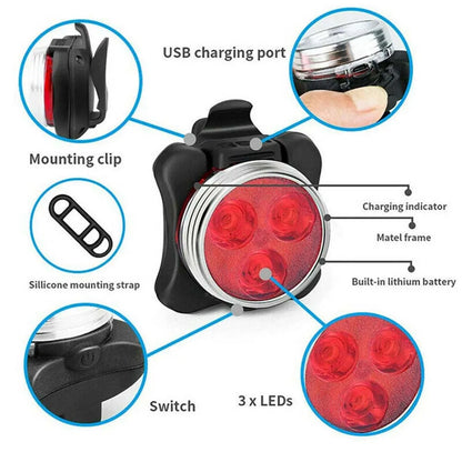 Bicycle Headlight Tail Light Outdoor Night Lights Warning Lights Usb Rechargeable Led Waterproof Bike Light