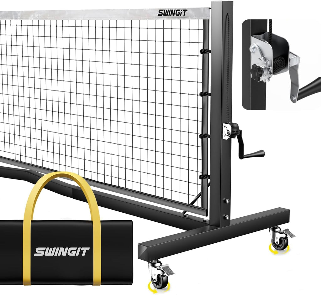 Pro Pickleball Net with Wheels, Hand Crank Tension System, 22Ft Tournament IFP Regulation Size, Heavy Duty Frame, Anti-Sag, Locking Wheels, Perfect for Outdoor Court & Indoor Gym