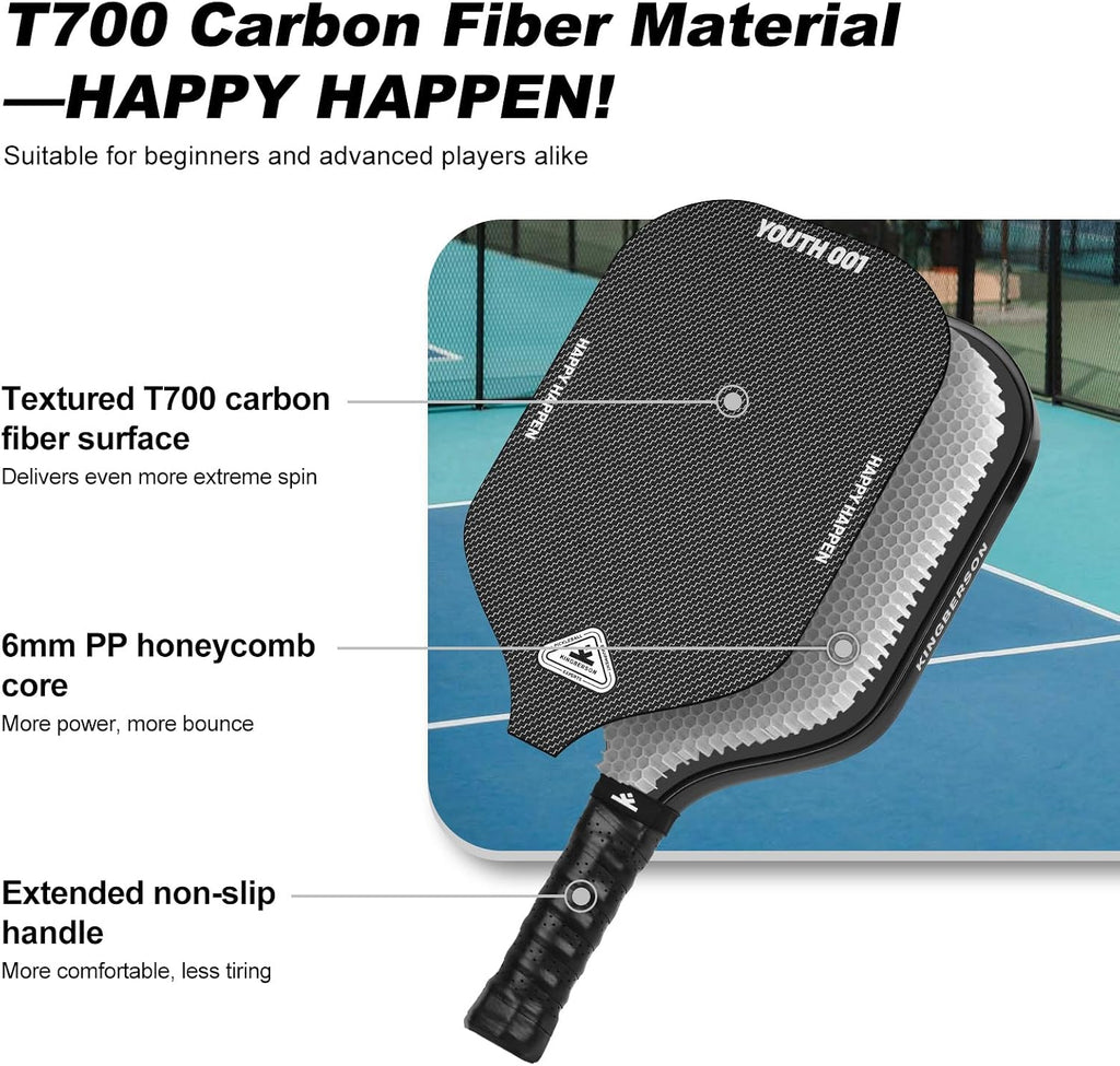 Pickleball Paddles Set of 2, Lightweight Carbon Fiber Pickle Ball Rackets | Polypropylene Honeycomb Core, Includes 4 Pickle Balls, Carry Bag of Grip Tape for Men, Women, Beginners & Intermediate