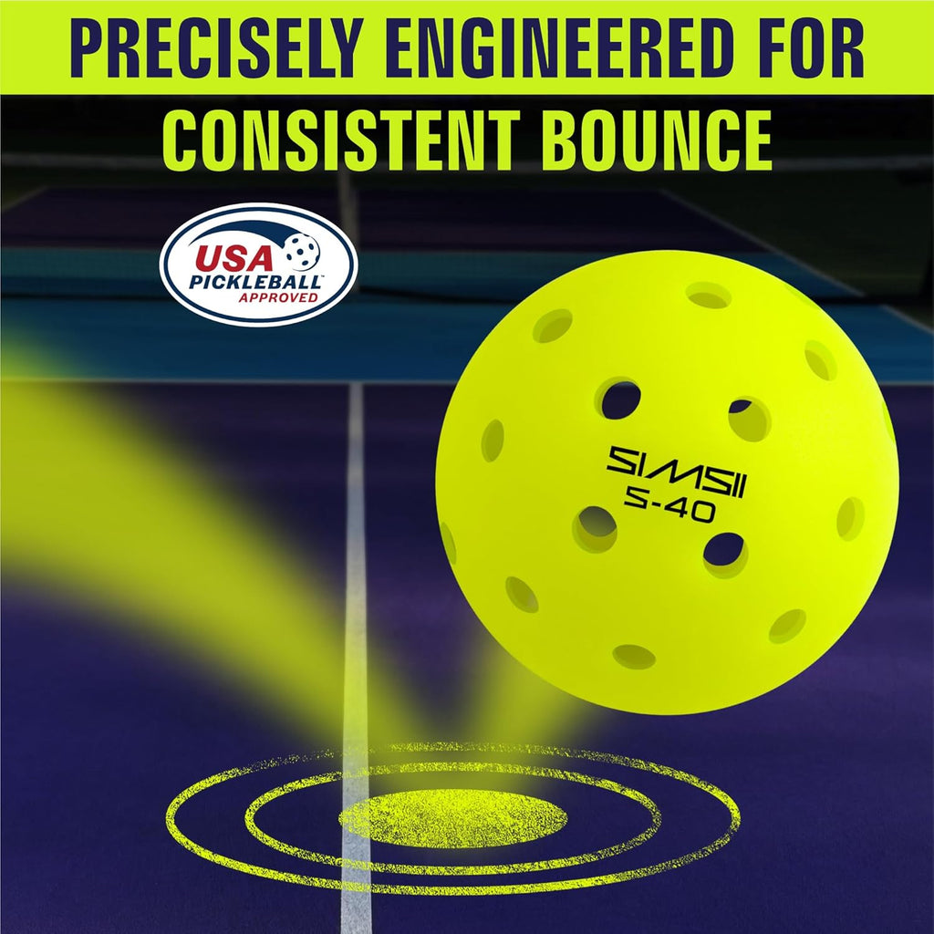 S-40 Outdoor Pickleball Balls - 40 Holes, Approved by the USAPA - Durable PE Material, Seamless Construction, Tournament Grade, 3/12/40/100 Pack - Pickleballs