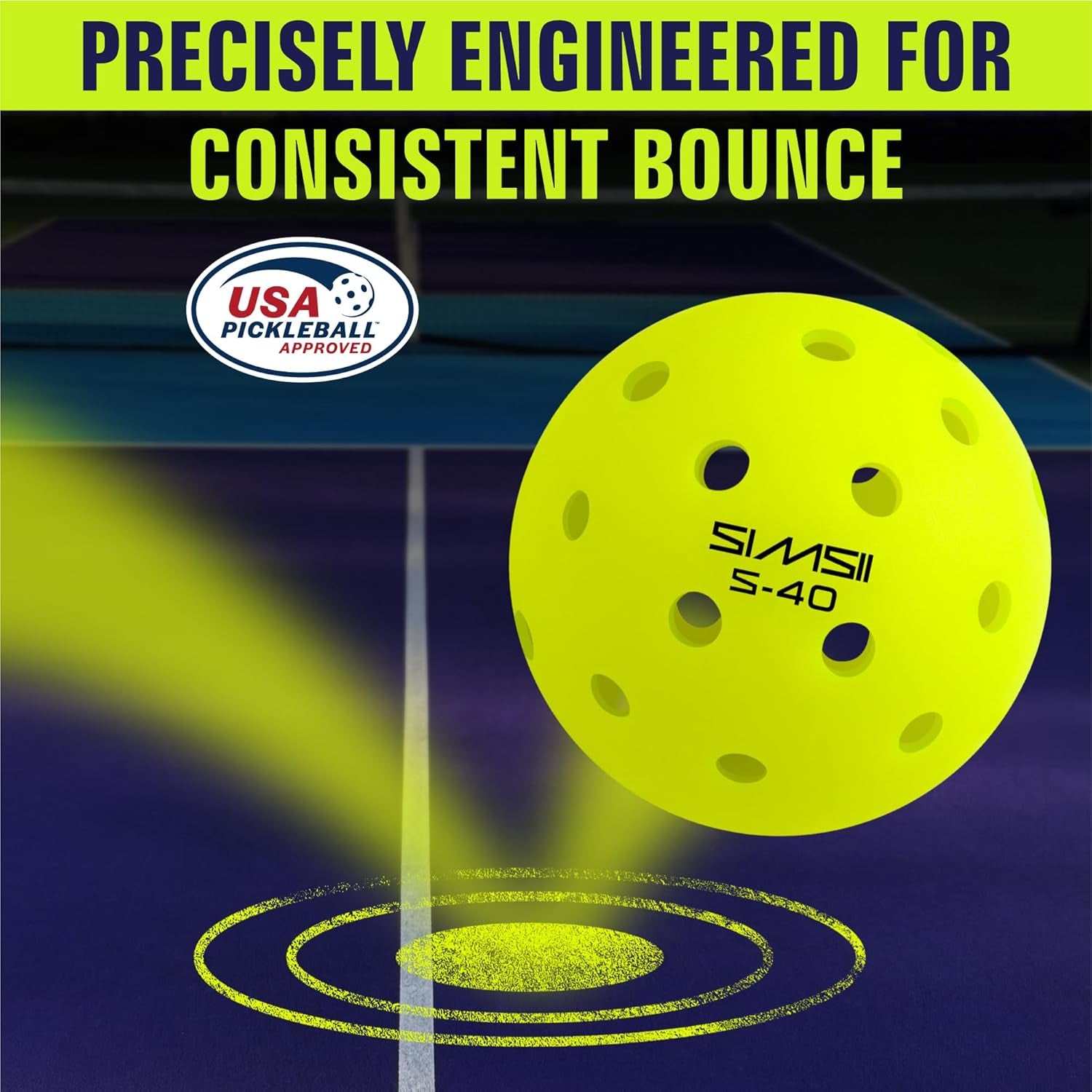 S-40 Outdoor Pickleball Balls - 40 Holes, Approved by the USAPA - Durable PE Material, Seamless Construction, Tournament Grade, 3/12/40/100 Pack - Pickleballs