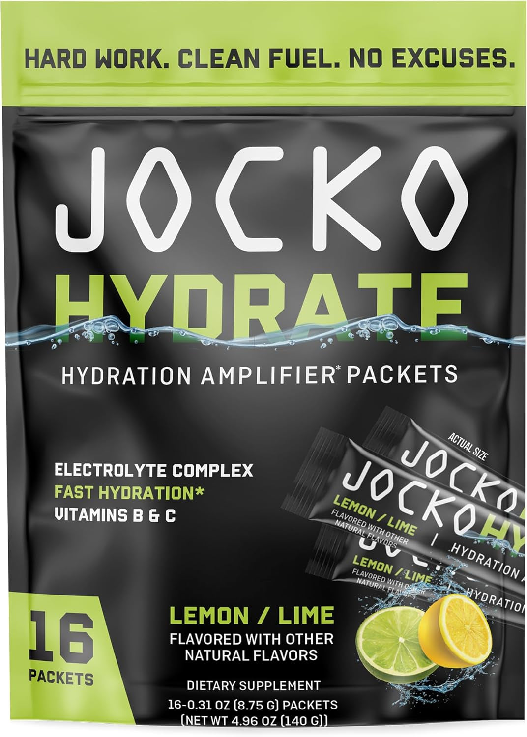 Hydrate Electrolytes Powder Packets Low Sugar - Hydration Amplifier Packets for Recovery, Dehydration, & Exercise - with Vitamins B6, B12 & C (16 Packets) Lemon Lime