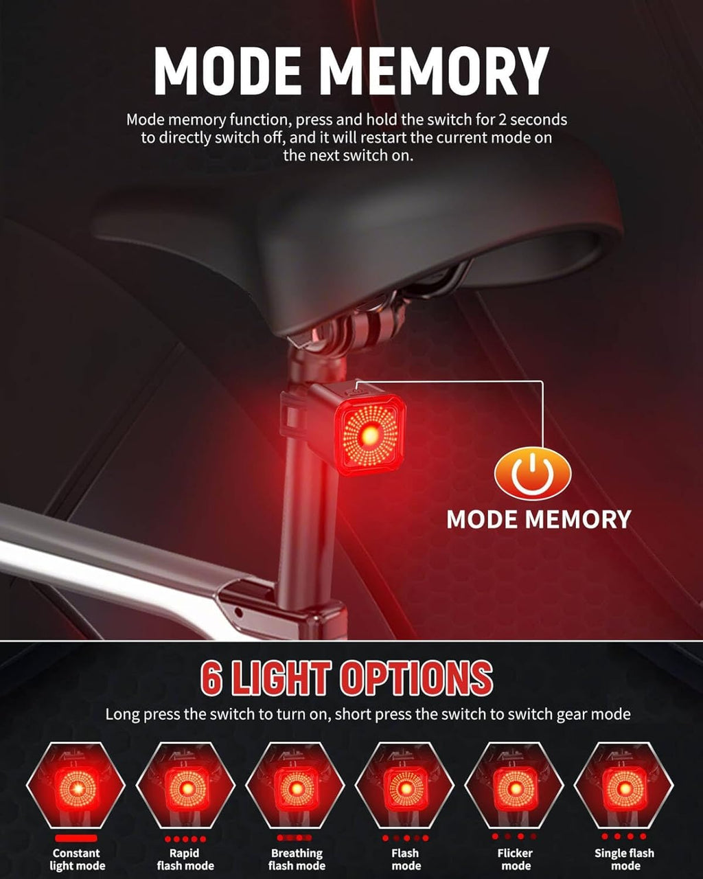 Bike Tail Light with LED Display Screen, USB-C Rechargeable | 6 Light Modes, IP55 Waterproof Bicycle Taillight for Night Riding, Super Bright Rear Bike Light for Road Mountain, Cycling