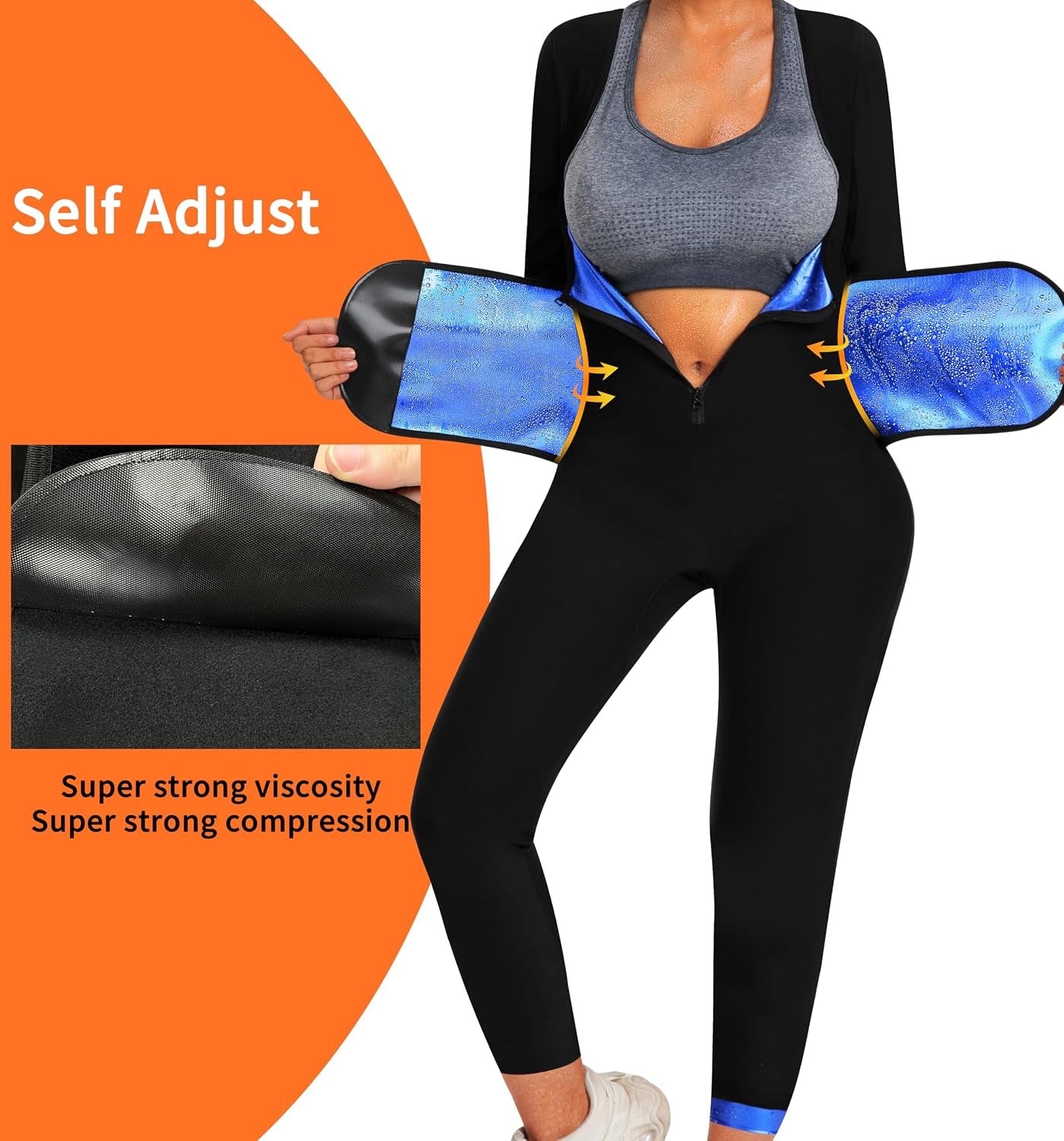 Women Sauna Jumpsuit Sweat Suit Full Body Heat Trapping Workout | Adjustable Waist Trainer,Breathable Armpit and Crotch Keep You Dry,Pu Material Heat Gathering When Exercise
