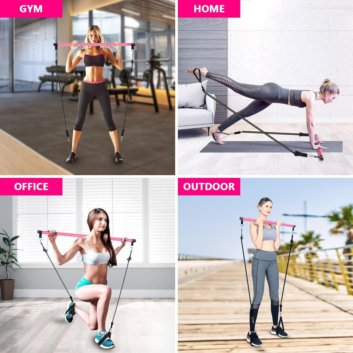 Pilates Bar Kit with Resistance Bands,Pilates Bar with Stackable Bands Workout E