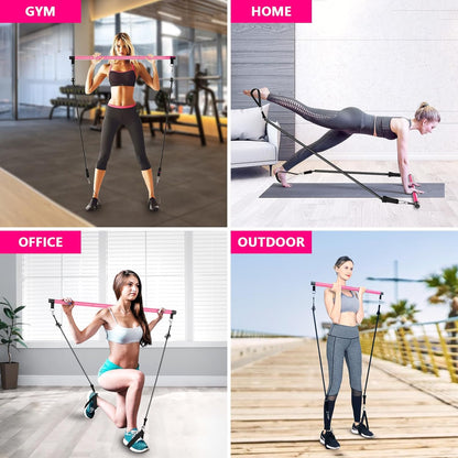 Pilates Bar Kit with Resistance Bands,Pilates Bar with Stackable Bands Workout E