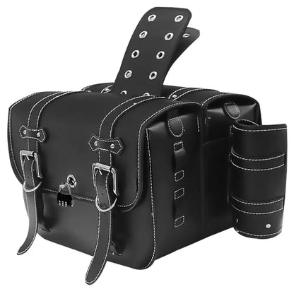 Universal Motorcycle Saddlebags Throw over Saddle Bags PU Leather Side Luggage Bags with Cup Holder for Sportster Softail Dyna