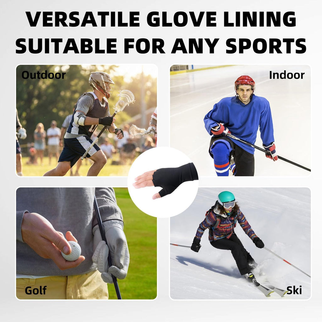 Fingerless Athletic Gloves Liners for Women & Men, Lacrosse & Hockey Glove Liner, Thin Thermal under Gloves for Ski Snow Sports, Work, Driving, Cycling, Running