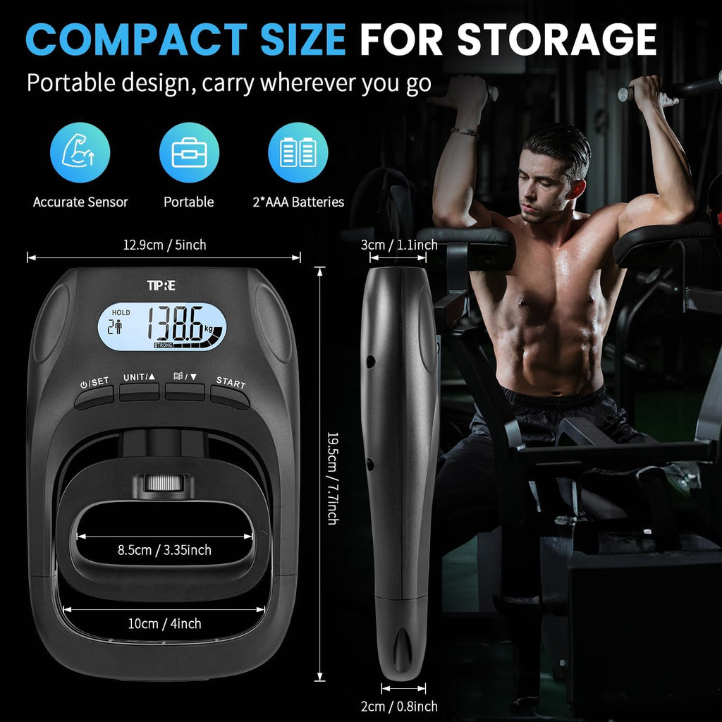 396Lbs/180Kg Grip Strength Tester, Hand Grip Dynamometer, Digital Grip Strength Tester with LCD Display, Adjustable Hand Grip Training Gauge, Hand Grip Testing for Sports Home School Use