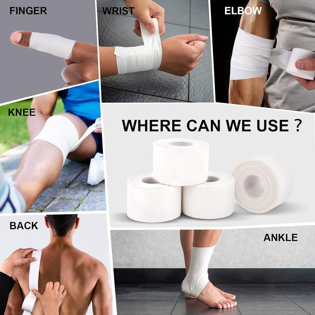 Athletic Tape,White Sports Tape (64 Pack), 640 Yards Rolls Very Strong Easy Tear NO Sticky Residue Best Tape for Gymnastics Climbing Bat Injuries Medical (1.5 Inch X 640 Yards).
