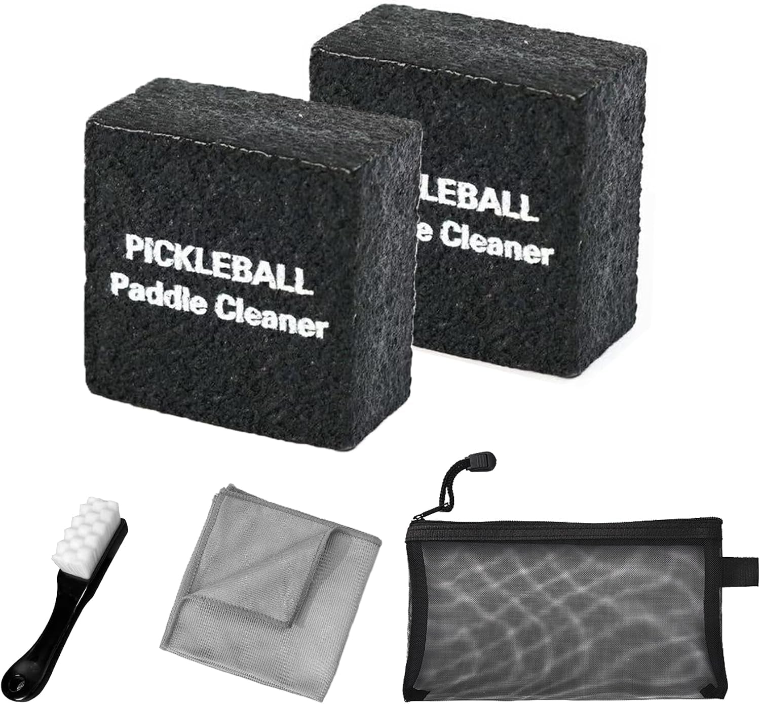 5-In-1 Pickleball Paddle Eraser Kit Raw Carbon Fiber Cleaner Grit Restorer | 2 Erasers, Microfiber Towel, Soft Brush & Pouch