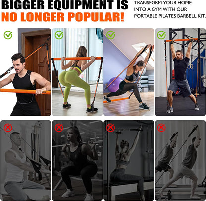 Pilates Bar Kit with Resistance Bands, Pilates Equipment, Multifunctional Pilates Bar for Women &amp; Men, Pilates Kit for Hip, Back, Arm, Full-Body Workouts, Home Gym Strength Training Equipment