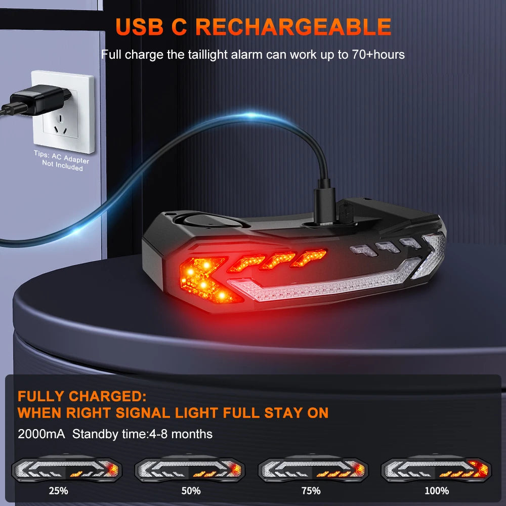 Rockbye Bike Front Light with Horn Alarm Remote Control IPX5 Bicycle Tail Headlight with Turn Signal Brake Light Rechargeable