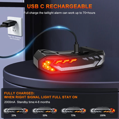 Rockbye Bike Front Light with Horn Alarm Remote Control IPX5 Bicycle Tail Headlight with Turn Signal Brake Light Rechargeable