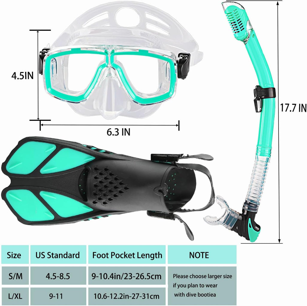 Snorkeling Gear for Adults with Bag Anti-Fog Snorkel Sets for Travel | Anti-Leak Diving Mask with Flippers,Professional Scuba Diving Gear with Earplugs